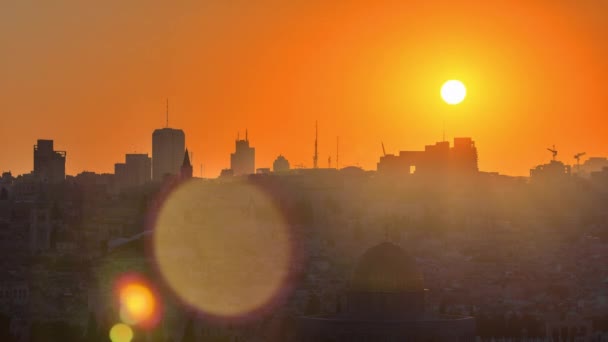 Jeruzalem Luchtfoto Uitzicht Stad Bij Zonsondergang Timelapse Met Koepel Van — Stockvideo