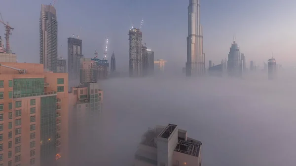 Вид Воздуха Город Дубай Рано Утром Время Тумана Ночь День — стоковое фото