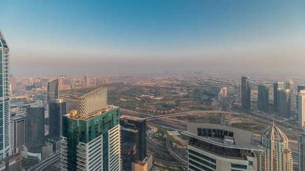 Panorama Dubai Marina Con Rascacielos Jlt Campo Golf Timelapse Durante —  Fotos de Stock