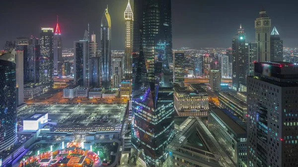Panorama Mit Futuristischen Wolkenkratzern Geschäftszentrum Des Finanzdistrikts Dubai Der Sheikh — Stockfoto
