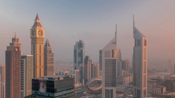 Ουρανοξύστες Στην Οδό Σεΐχη Ζαγιέντ Και Την Πρωινή Ώρα Difc — Φωτογραφία Αρχείου