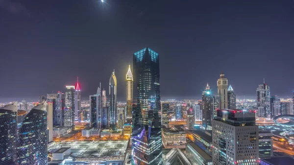 Panoráma Futurisztikus Felhőkarcolók Pénzügyi Kerület Üzleti Központ Dubai Sejk Zayed — Stock Fotó