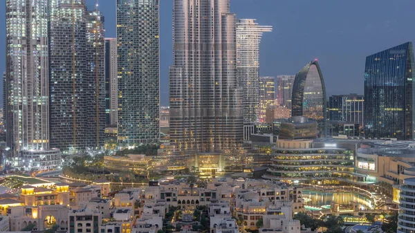 Dubai Downtown Nacht Tot Dag Overgang Timelapse Met Hoogste Wolkenkrabber — Stockfoto