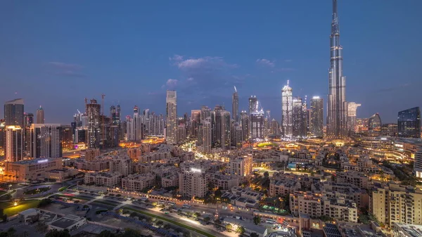 Dubai Downtown Night Day Transition Timelapse Reflections Tallest Skyscraper Other — Stock Photo, Image