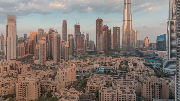Dubai Downtown Timelapse Mattina Con Sole Riflesso Dal Grattacielo Più — Foto Stock