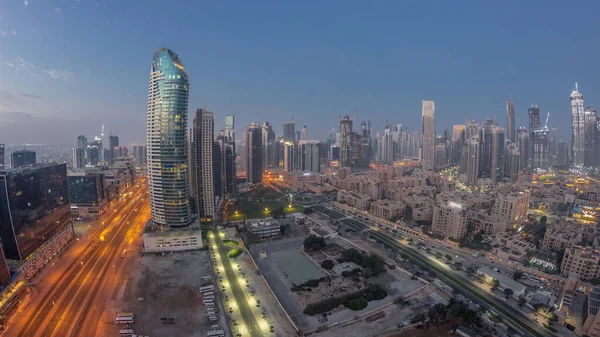 Das Panorama Von Dubais Businessbucht Erhebt Sich Zeitraffer Von Nacht — Stockfoto