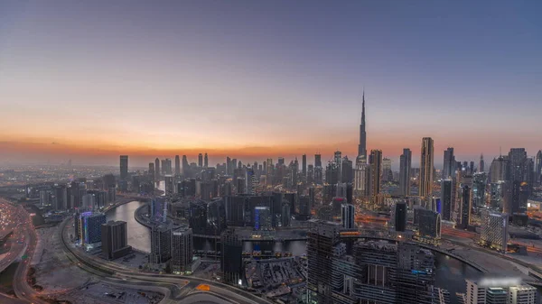 Skyline Panorâmico Com Arquitetura Moderna Dubai Baía Negócios Torres Centro — Fotografia de Stock