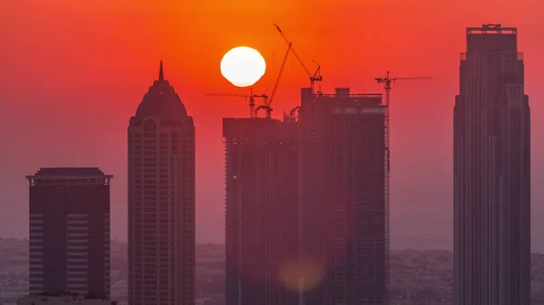 Skyline Med Modern Arkitektur Dubai Business Bay Torn Vid Solnedgången — Stockfoto