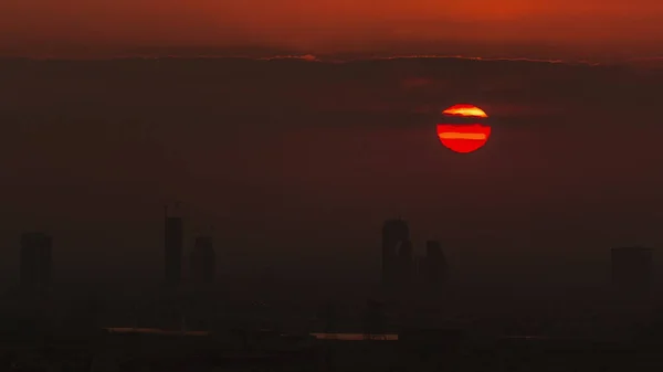 Východ Slunce Nad Zelení Barsha Výšin Okresní Letecké Timelapse Dubaje — Stock fotografie