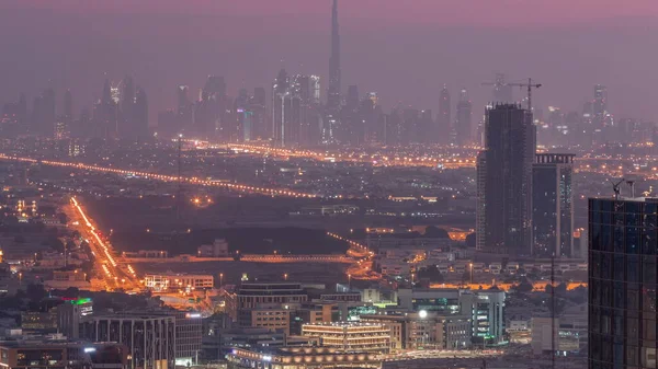 Dubai Downtown Met Financiële District Skyline Rij Van Wolkenkrabbers Met — Stockfoto