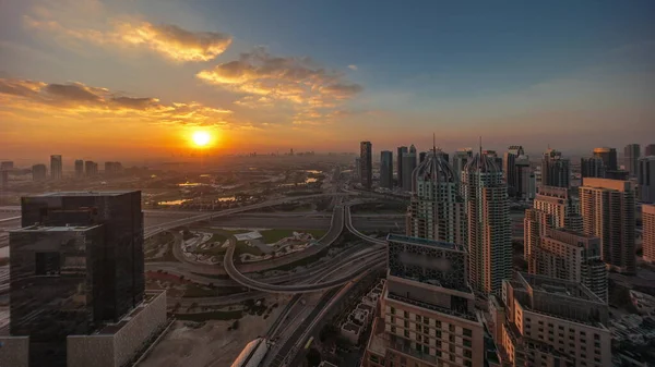 Sunrise Dubai Marina Jlt Skyscrapers Sheikh Zayed Road Aerial Morning — Stock Photo, Image