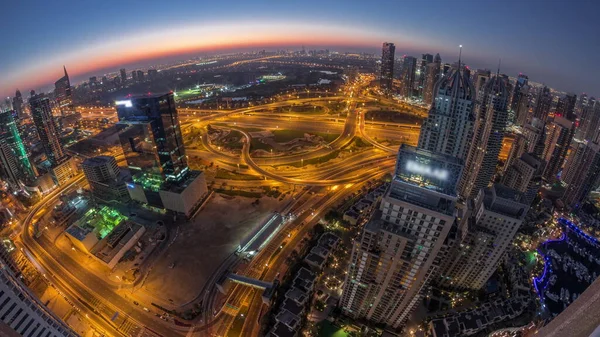Dubai Marina Con Los Medios Comunicación Ciudad Jlt Iluminado Rascacielos —  Fotos de Stock
