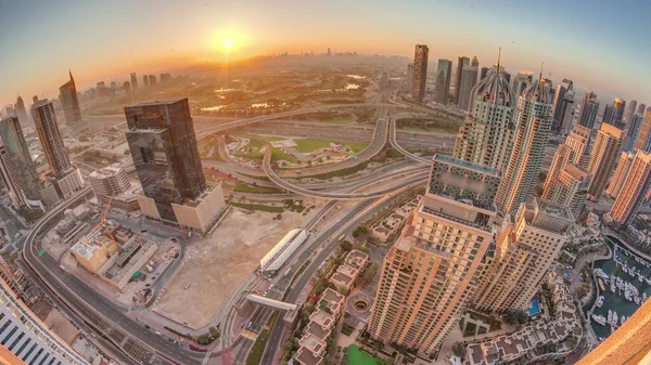Panorama Nascer Sol Sobre Marina Dubai Arranha Céus Jlt Longo — Fotografia de Stock