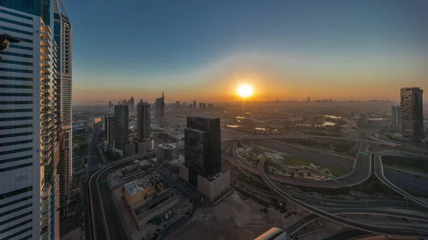 Sunrise Media City Barsha Heights District Aerial Panoramic Timelapse Dubai — Stock Photo, Image