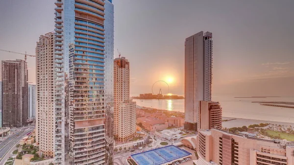 Dubai Marina Jbr Bölgesinin Panoramik Günbatımı Manzarası Basra Körfezi Ndeki — Stok fotoğraf