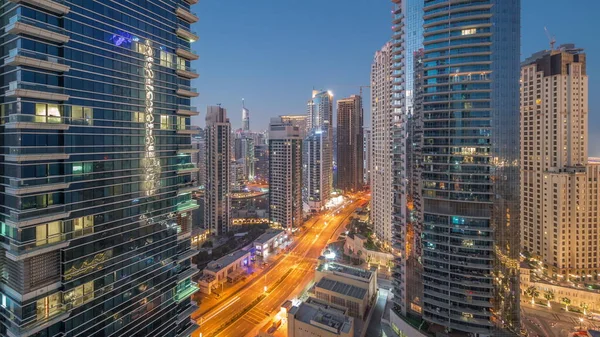 View Dubai Marina Jbr Area Traffic Street Aerial Night Day — Stock Photo, Image