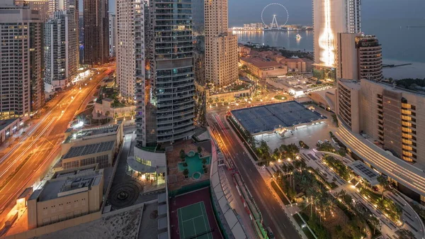 Panorámás Kilátás Nyílik Dubai Marina Jbr Terület Híres Ferris Wheel — Stock Fotó