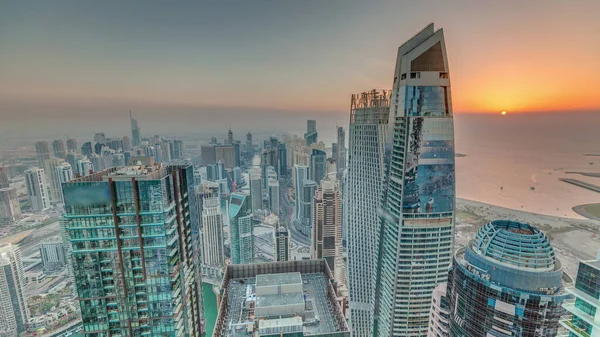 Sunset View Dubai Marina Showing Artificial Canal Surrounded Skyscrapers Shoreline — Stock Photo, Image