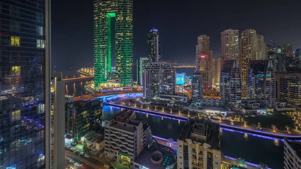 Panorama Mit Dubai Marina Wolkenkratzern Und Jbr District Mit Luxusgebäuden — Stockfoto