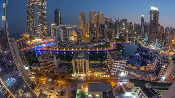 Panorama Dubai Marina Avec Des Bateaux Des Yachts Garés Dans — Photo