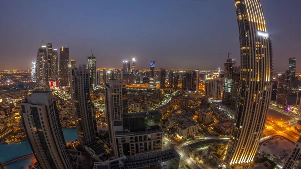 Panorama Aéreo Una Gran Ciudad Futurista Noche Día Timelapse Transición — Foto de Stock
