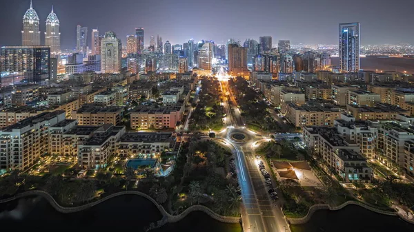 Panorama Zeigt Wolkenkratzer Barsha Heights Distrikt Und Flachbauten Greens Distrikt — Stockfoto
