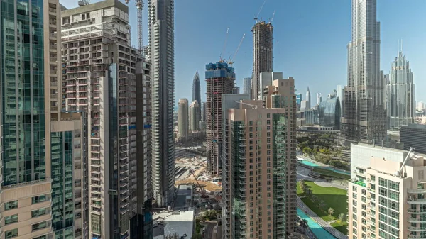 Panorama Dubai Şehir Merkezini Gösteriyor Hava Zaman Çizelgesinin Etrafında Yüksek — Stok fotoğraf