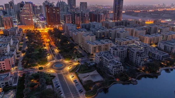 Skyskrapor Distriktet Barsha Heights Och Låga Byggnader Gröna Distriktet Antenn — Stockfoto