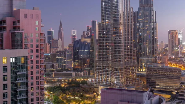 Flygfoto Över Dubai International Financial Centre Distrikt Skyskrapor Natt Till — Stockfoto