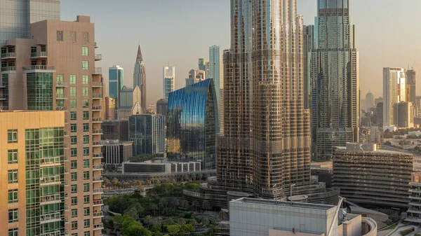 Dubai Downtown Cityscape Найвищими Хмарочосами Навколо Повітряного Таймелапсу Під Час — стокове фото