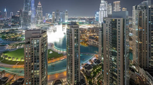 Panorama Met Dubai Downtown Stadsgezicht Met Hoogste Wolkenkrabbers Rond Luchtfoto — Stockfoto