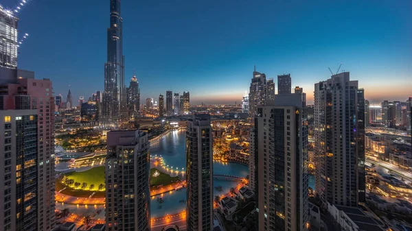 Dubai Downtown Cityscape Ψηλότερους Ουρανοξύστες Πριν Από Την Ανατολή Εναέρια — Φωτογραφία Αρχείου