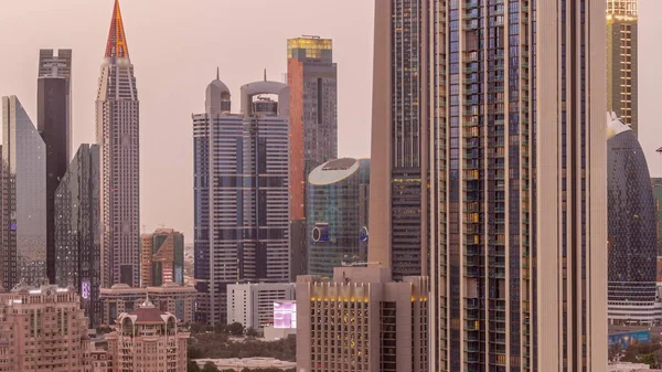 Řada Vysokých Budov Kolem Sheikh Zayed Road Difc Okresní Letecké — Stock fotografie