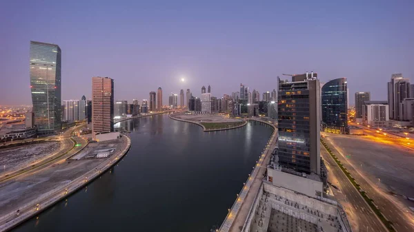 Cityscape Skyscrapers Dubai Business Bay Water Canal Aéreo Night Day — Fotografia de Stock