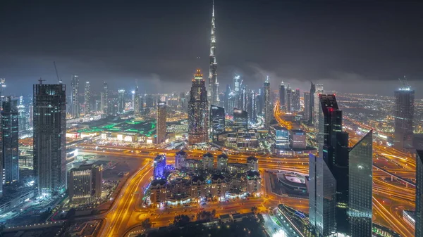 Повітряний Панорамний Вид Найвищих Веж Дубаї Горизонті Шосе Протягом Всієї — стокове фото