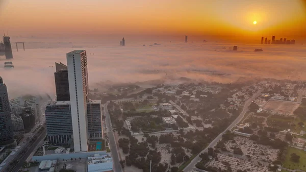 Villas Zabeel District Skyscrapers Background Aerial Panoramic Timelapse Sunrise Dubai — Stock Photo, Image