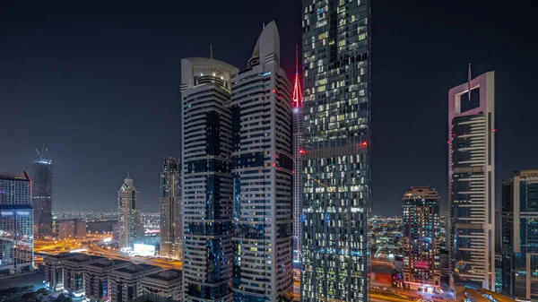 Panorama Mit Luftaufnahme Des Dubai International Financial District Mit Vielen — Stockfoto