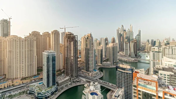 Panorama Showing Various Skyscrapers Tallest Recidential Block Dubai Marina Aerial — Stock Photo, Image