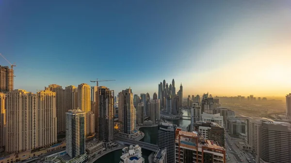 Panorama Various Skyscrapers Tallest Recidential Block Dubai Marina Aerial Timelapse — Stock Photo, Image
