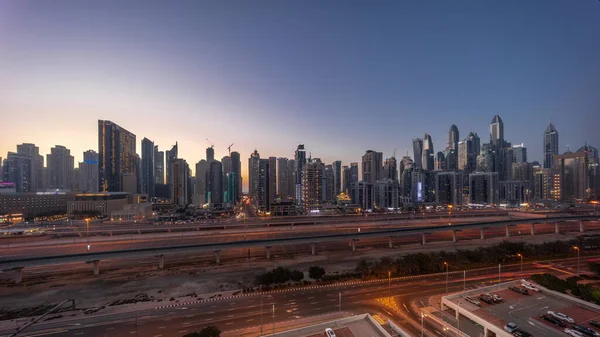 Panorama Dubai Marina Tallest Block Skyscrapers Day Night Transition Timelapse — Stock Photo, Image