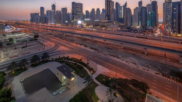 Dubai Marina Gökdelenleri Şeyh Zayed Yolu Ile Metro Demiryolu Havadan — Stok fotoğraf