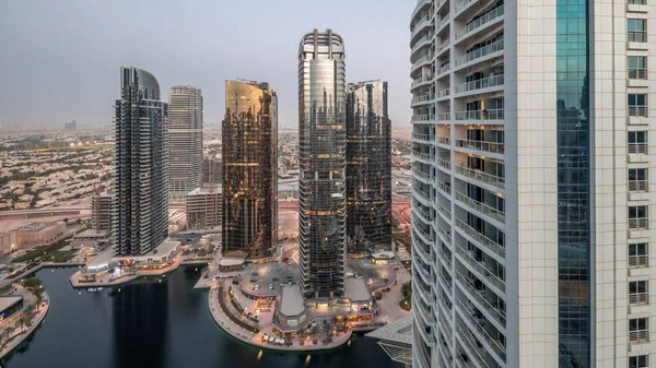 Tall Residential Buildings Jlt District Aerial Day Night Transition Timelapse — Stock Photo, Image