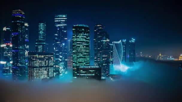 Бизнес Центр Москвы Небоскребы Офисные Здания Роскошные Квартиры Timelapse Туманом — стоковое видео