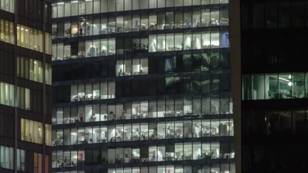 Sluit Zicht Kantoorramen Skyscrapers International Business Center Stad Nachts Timelapse — Stockvideo
