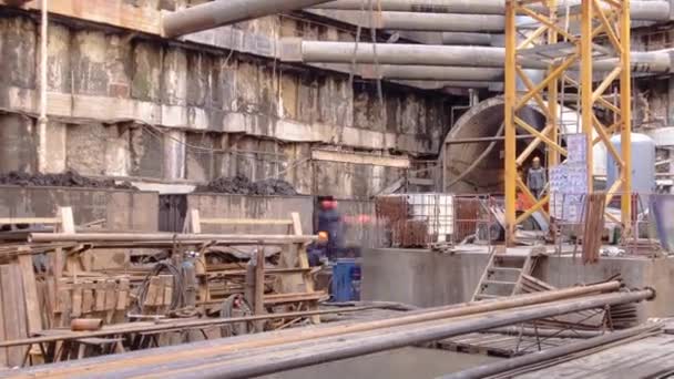 Large Huge Ditch Pit Tunnel Timelapse Reinforcing Structures Thick Iron — Wideo stockowe