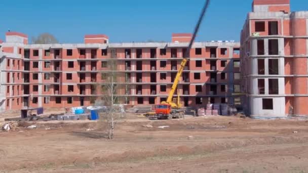 Grande Canteiro Obras Com Edifícios Construção Casas Residenciais Vários Andares — Vídeo de Stock
