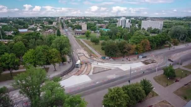Lokasi Konstruksi Jalan Dengan Jalur Trem Perbaikan Dan Pemeliharaan Panorama — Stok Video