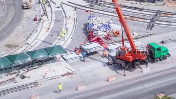 Site Construction Routes Avec Des Voies Tramway Réparation Entretien Timelapse — Video