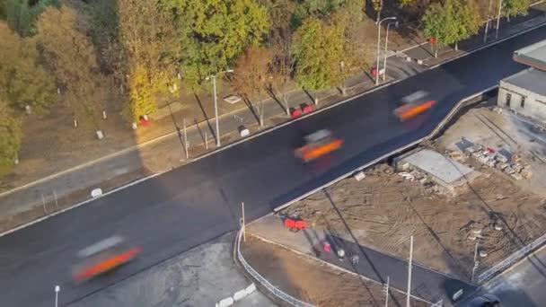Cantiere Intersezione Viale Tram Tracce Ricostruzione Timelapse Aerea Posa Nuovi — Video Stock