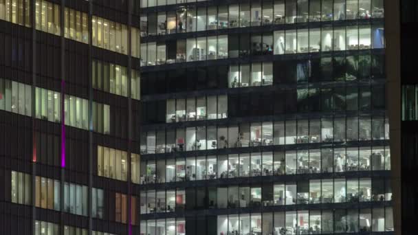 Close View Office Windows Skyscrapers International Business Center City Night — Vídeo de Stock